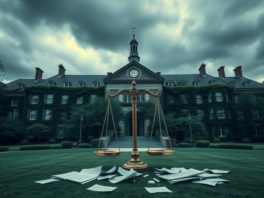 Flick International Exterior view of Cornell University with ivy-covered buildings under a gray sky