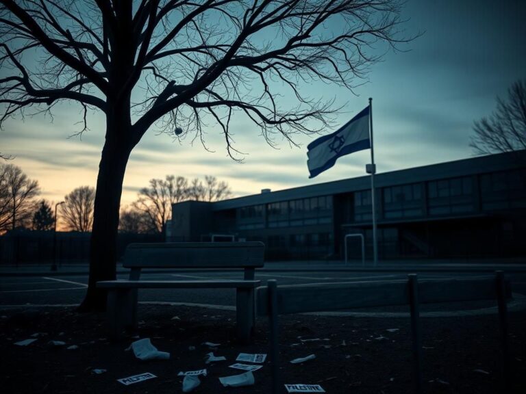 Flick International Empty playground scene at dusk highlighting themes of antisemitism