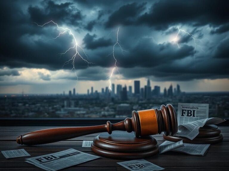 Flick International Stormy skyline with dark clouds and lightning over a city, highlighting tension and unrest