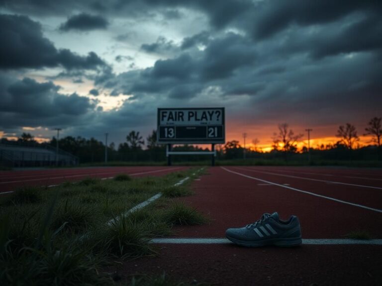Flick International Empty athletic field at sunset symbolizing the emotional weight of competition