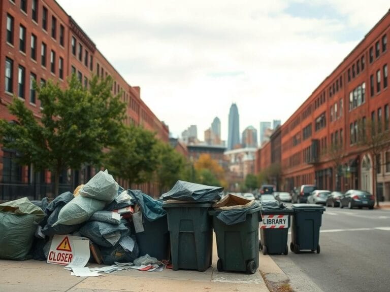 Flick International Overflowing trash bins on a Philadelphia street reflecting the aftermath of a city worker strike