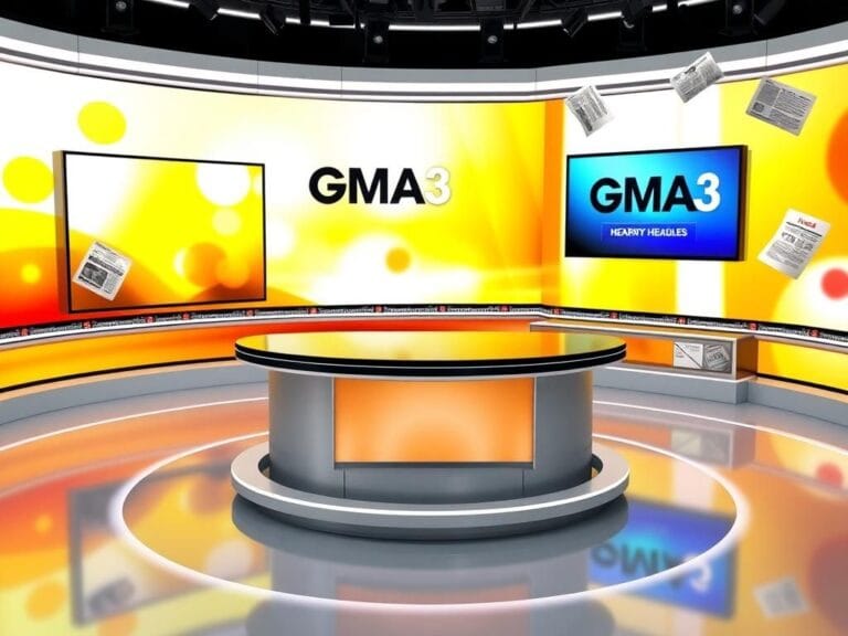 Flick International Modern ABC GMA3 television studio set with vibrant colors and abstract backdrop