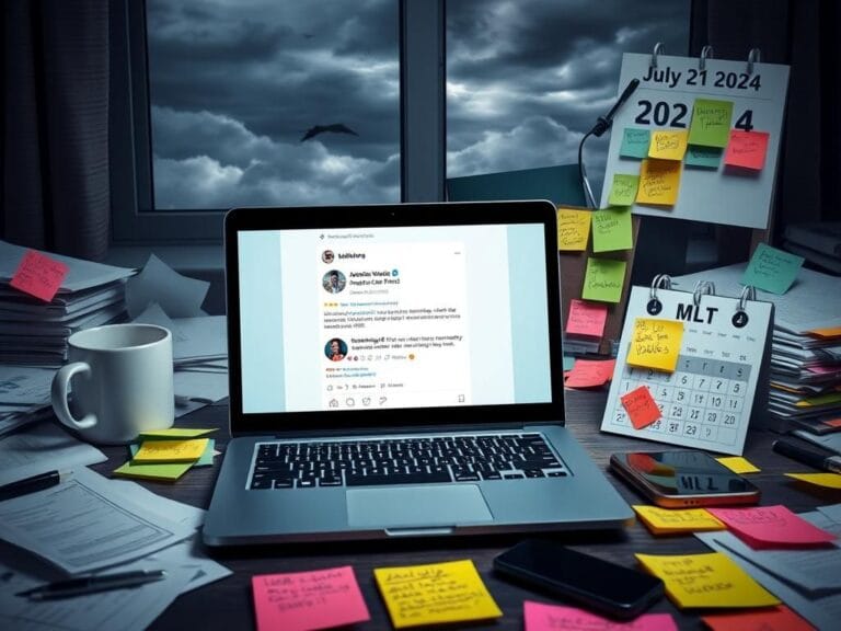 Flick International Chaotic digital workspace illustrating a social media post related to Biden's withdrawal from the 2024 race