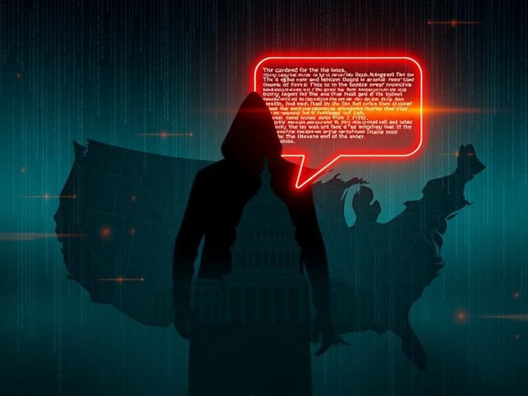 Flick International A shadowy figure representing cybersecurity threats over a map of the United States