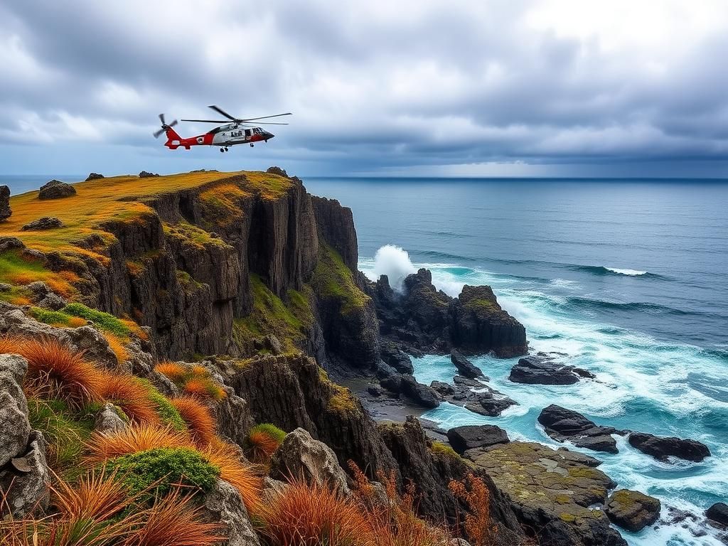 Flick International Rugged Oregon cliffside at Roads End Point during dramatic rescue operation