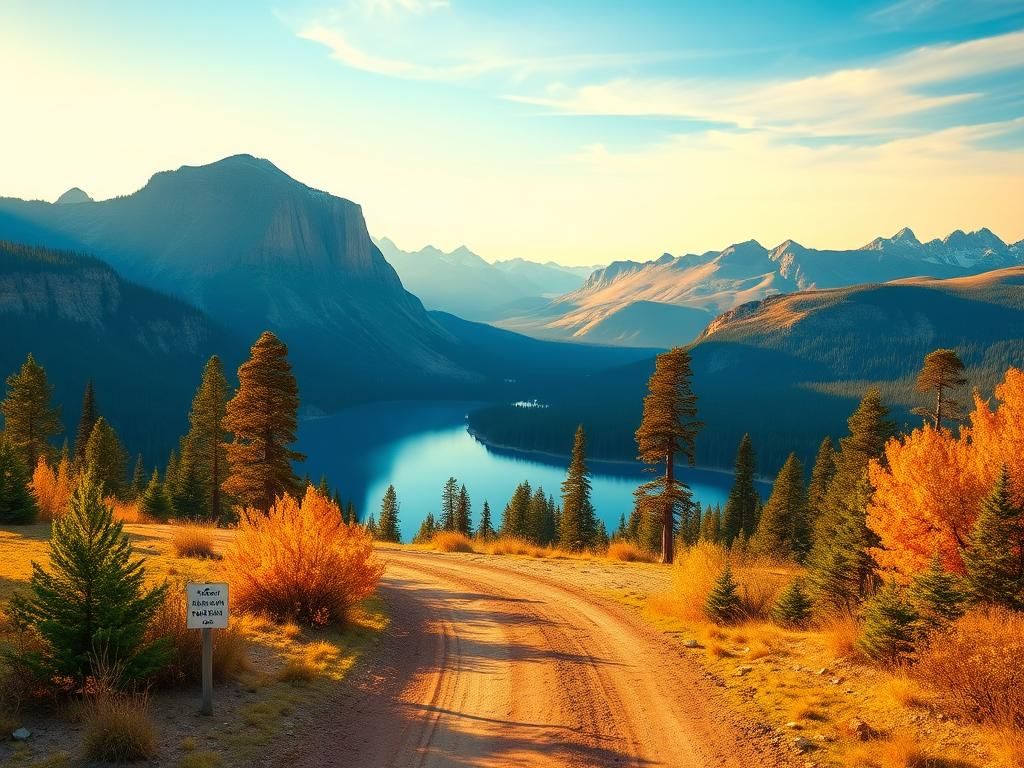 Flick International Breathtaking landscape of an American national park with mountains and a serene lake
