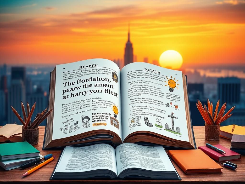 Flick International Open book on a desk with illustrations and educational tools symbolizing knowledge and growth