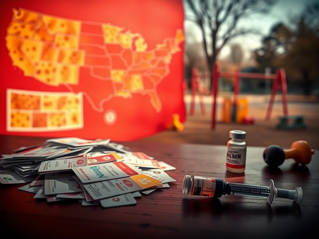 Flick International Close-up of colorful neglected vaccination cards symbolizing decreasing vaccination rates amidst a serious outbreak.