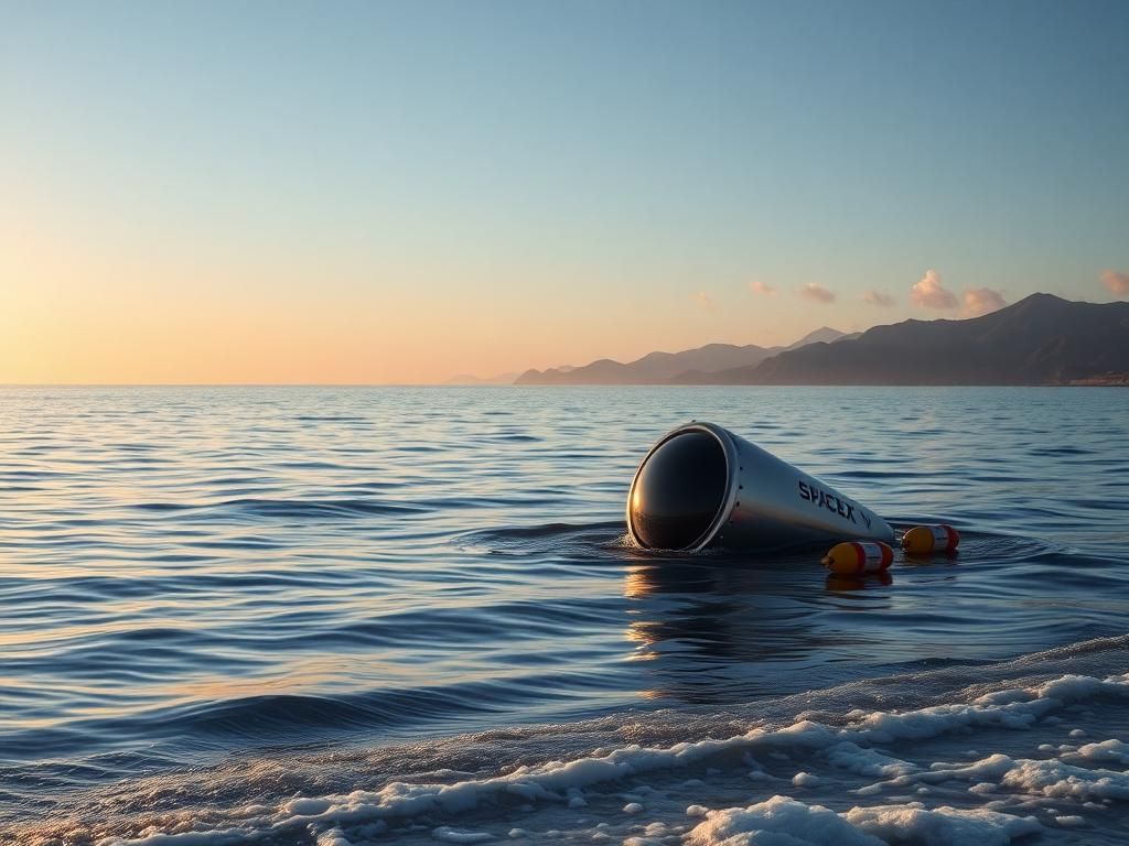 Flick International SpaceX capsule partially submerged in the Pacific Ocean at sunrise