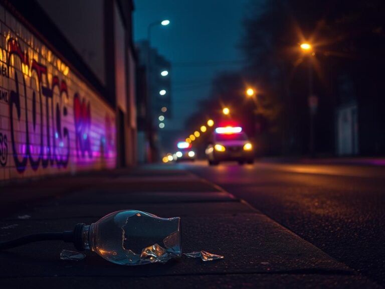 Flick International Empty Cincinnati street at night with shattered streetlight glass