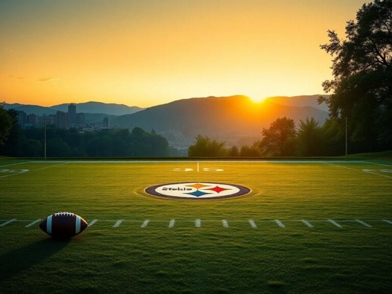 Flick International Tranquil football field at dusk with Pittsburgh Steelers logo