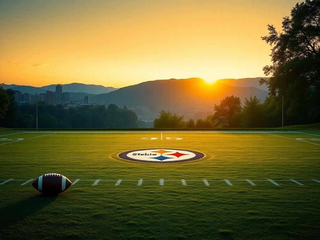 Flick International Tranquil football field at dusk with Pittsburgh Steelers logo