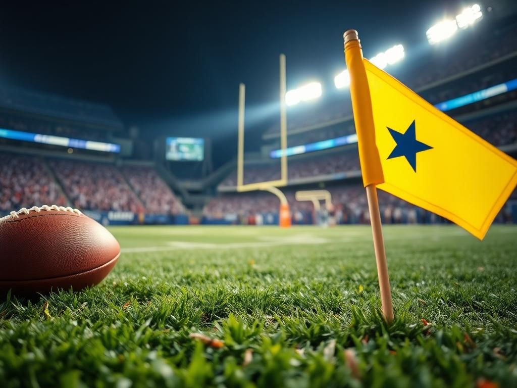 Flick International Close-up of a football on the grass during an NFL preseason game, illustrating the chaotic moment of a collision