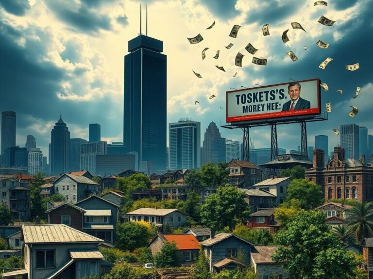 Flick International A powerful urban landscape depicting the contrast between wealth and struggling communities