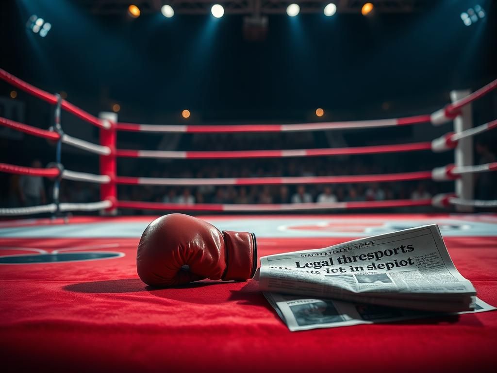 Flick International Boxing ring with dramatic lighting and a deflated glove symbolizing controversy