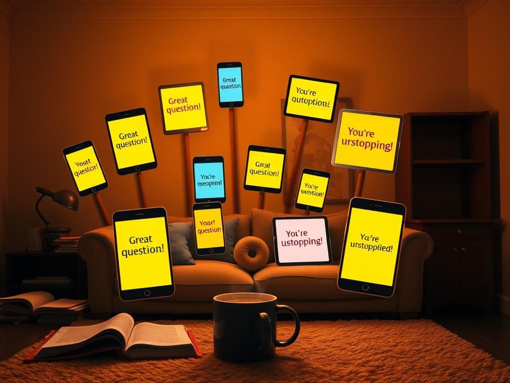 Flick International A surreal depiction of technology devices celebrating mundane interactions in a cozy yet lonely room