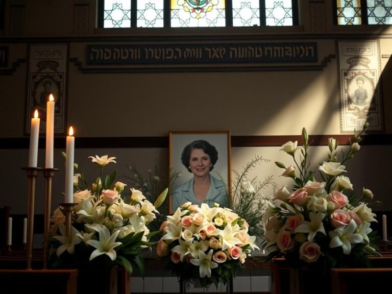 Flick International A serene interior of Central Synagogue with candles and a memorial photo