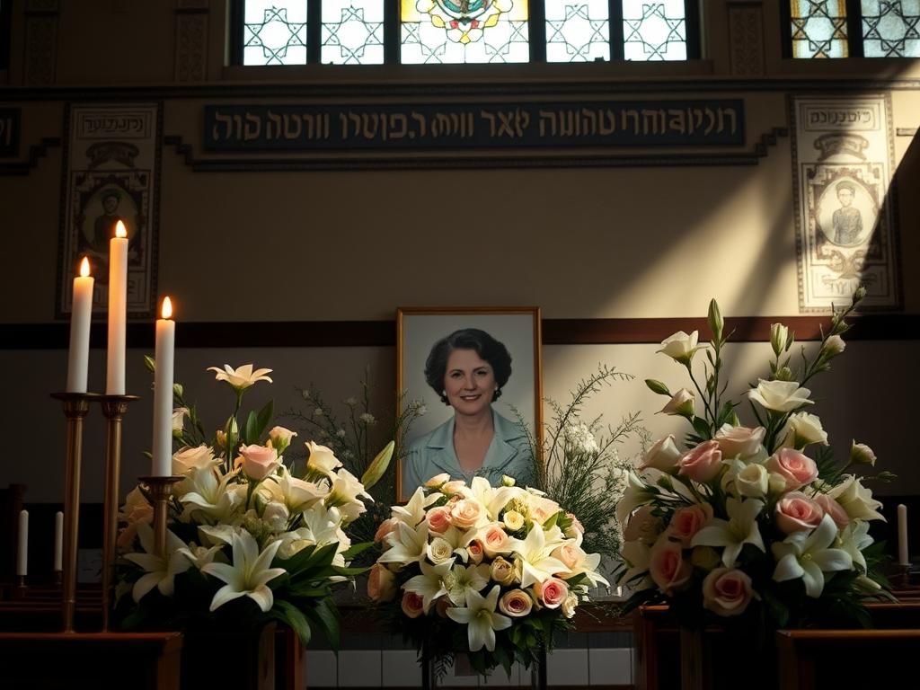 Flick International A serene interior of Central Synagogue with candles and a memorial photo