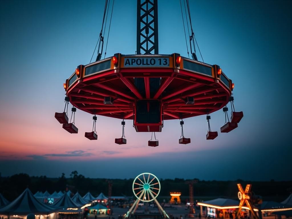 Flick International Apollo 13 ride malfunctioning at music festival with riders upside down