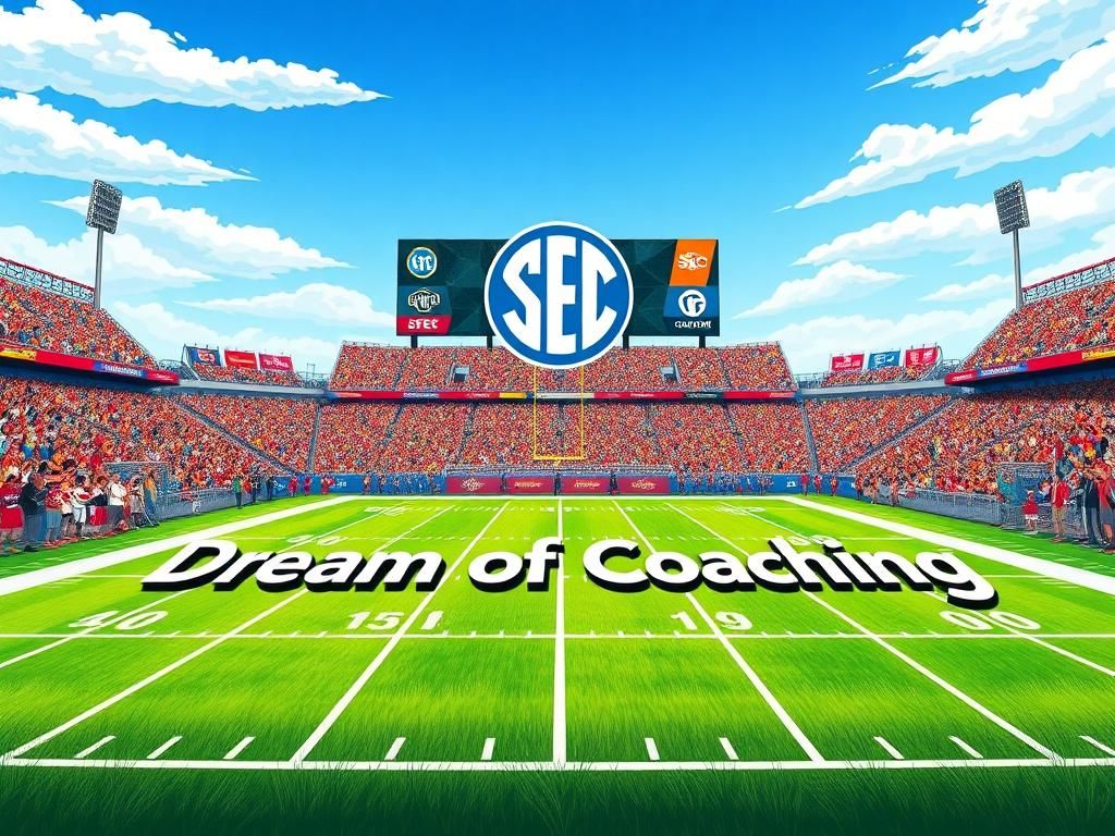 Flick International Vibrant college football stadium filled with cheering fans and SEC logo on the scoreboard