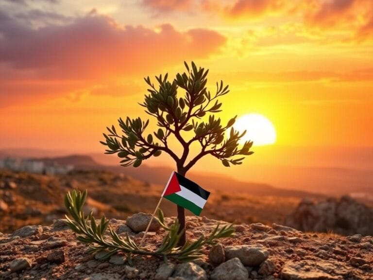 Flick International Olive tree silhouette against a radiant sunset symbolizing peace and hope