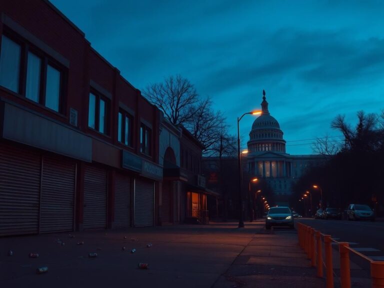 Flick International Deserted Washington, D.C. street at twilight with closed businesses