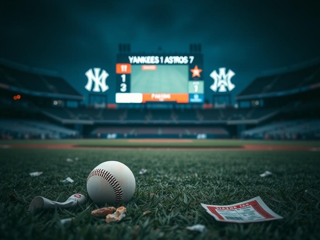 Flick International A dropped baseball lying on the grass in an empty outfield during a Yankees game