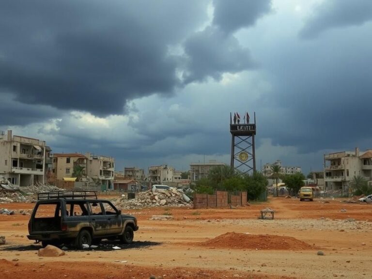 Flick International Desolate landscape in Gaza showcasing the aftermath of conflict with crumbling buildings and a charred vehicle