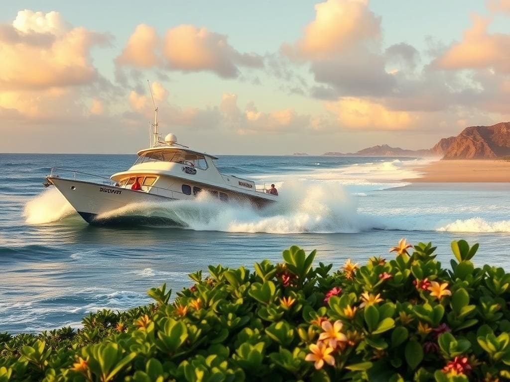 Flick International 75-foot passenger boat The Discovery runs aground on a sandy shore in Hawaii