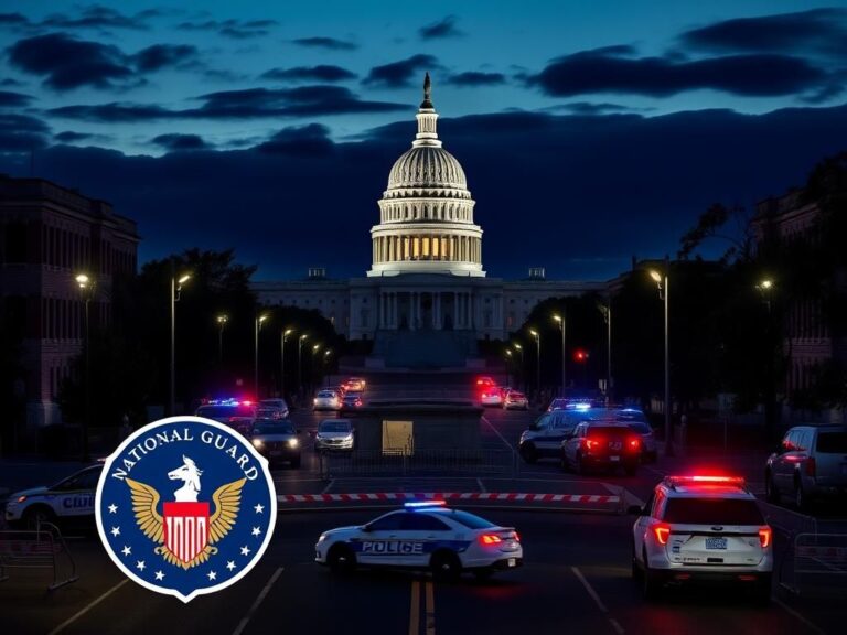 Flick International A dramatic view of the U.S. Capitol building at dusk with National Guard presence