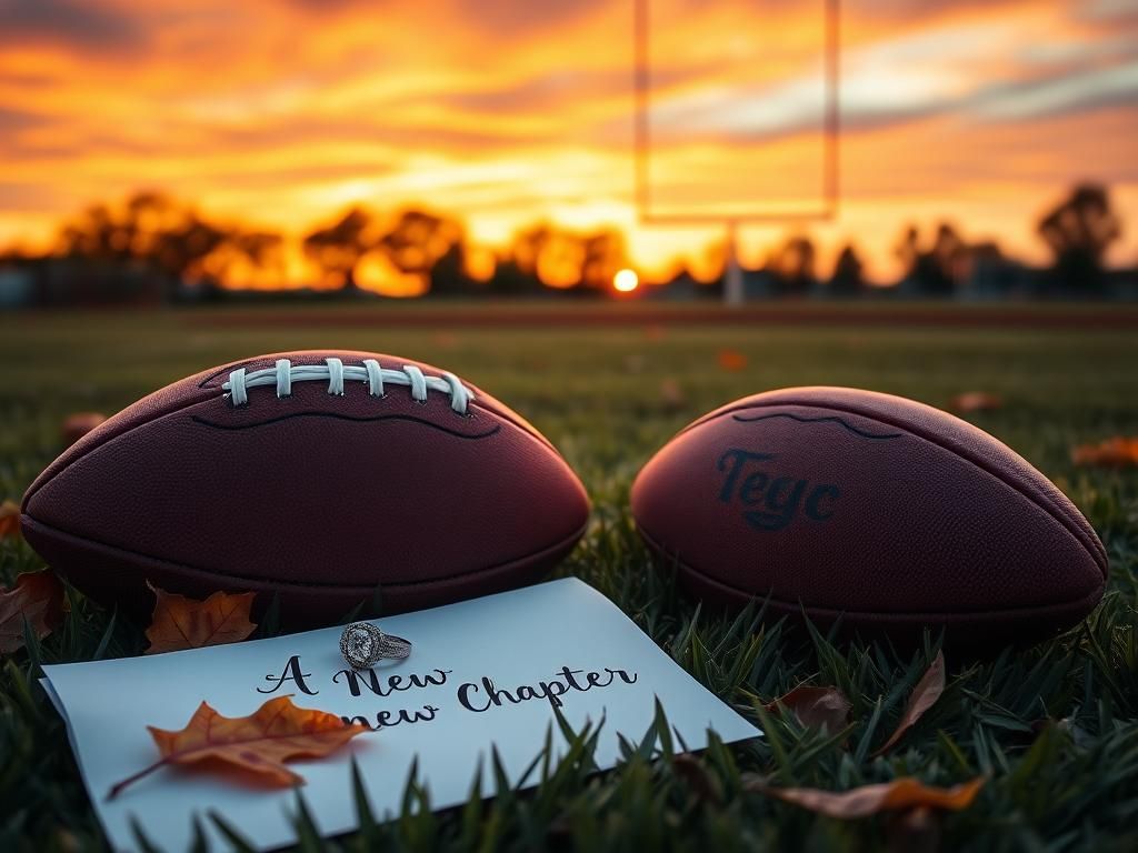 Flick International A serene football field at dusk with a well-worn football and an engagement ring symbolizing change and new beginnings