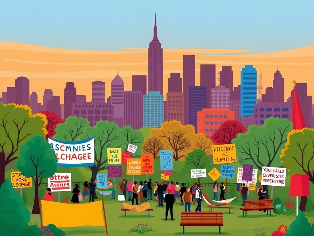 Flick International Vibrant urban landscape symbolizing political change with New York City skyline