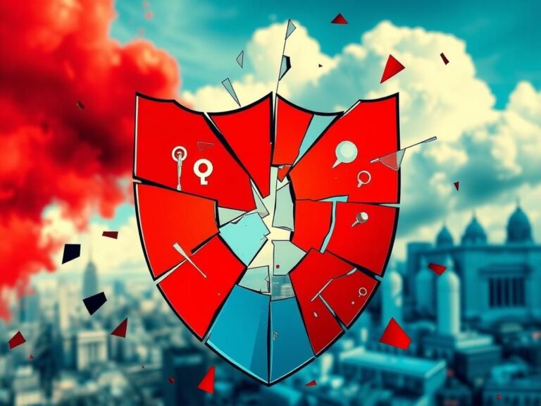 Flick International Abstract representation of a chaotic political landscape with bold red and blue colors symbolizing opposing parties