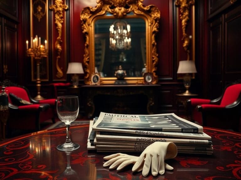 Flick International Opulent interior of a high-society mansion with dark wood furnishings and gold accents