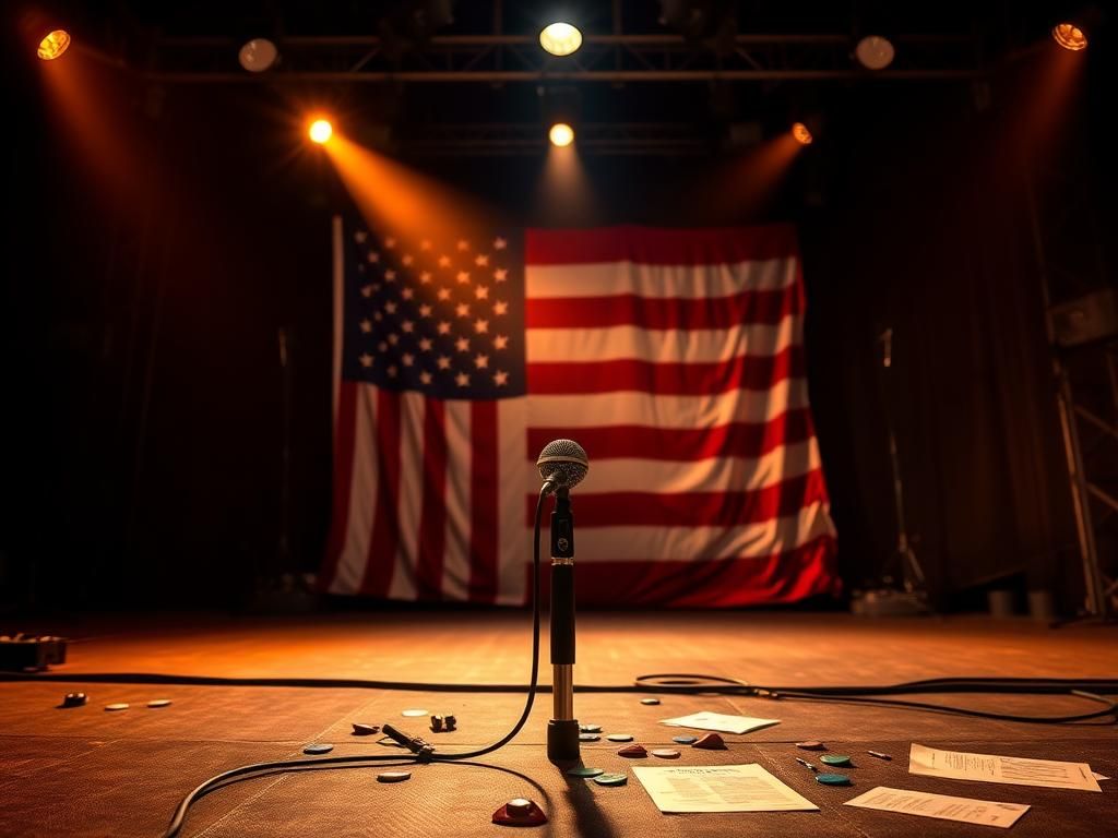Flick International Spotlight on an empty microphone at a concert stage symbolizing activism and social justice