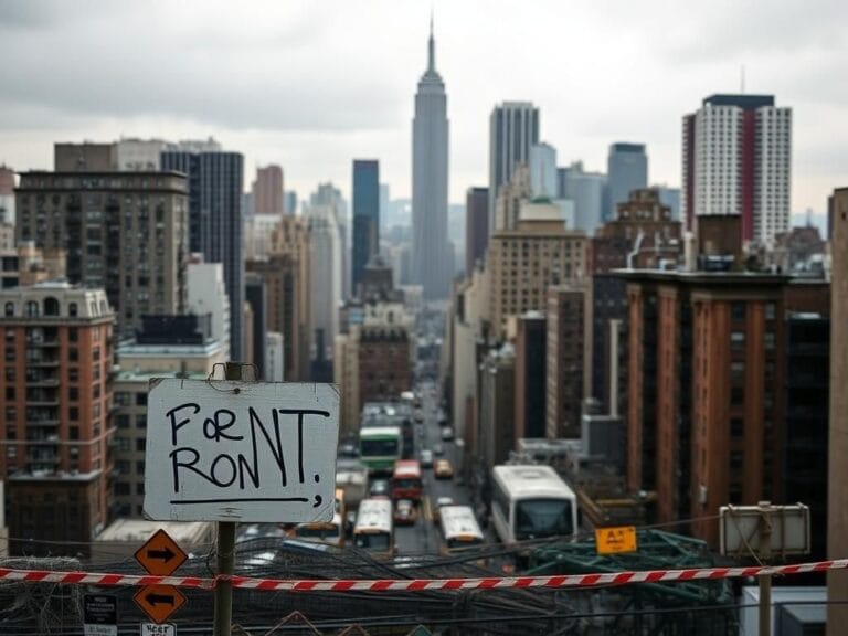 Flick International Silhouetted 'For Rent' sign in a NYC urban landscape showcasing affordability issues