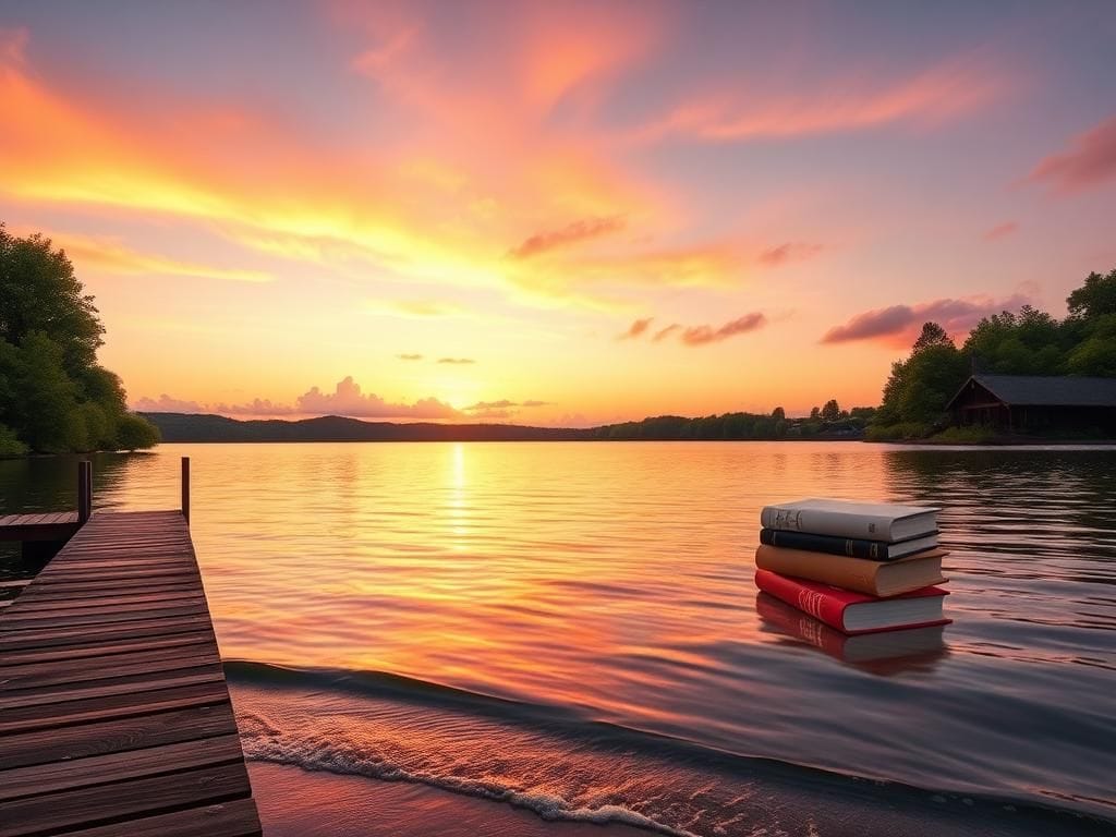 Flick International Serene lakeside sunset representing reflection and change