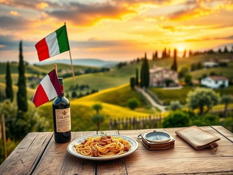 Flick International Quaint Italian countryside landscape with cypress trees and rustic farmhouses