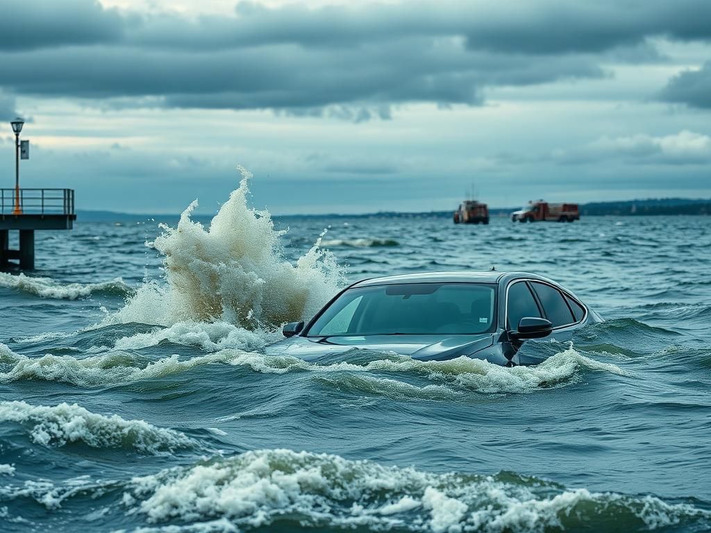 Flick International A female police officer bravely leaps into turbulent waters to apprehend a suspected car thief.