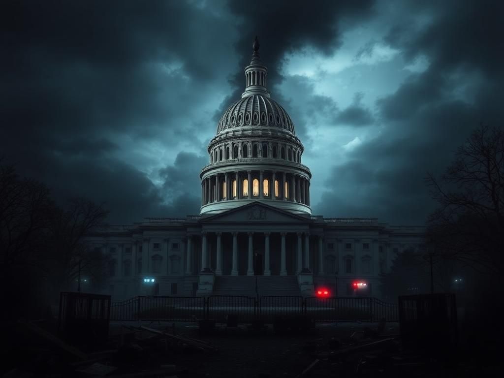 Flick International Dramatic view of the U.S. Capitol building reflecting unrest after the January 6 Capitol riot