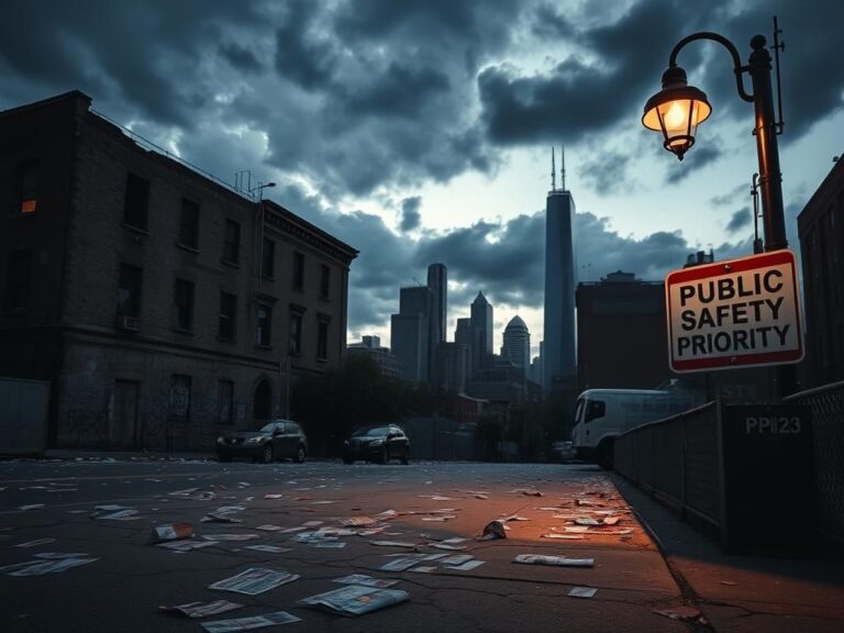 Flick International Dramatic urban scene in Philadelphia showing crumbling historic building with modern skyline