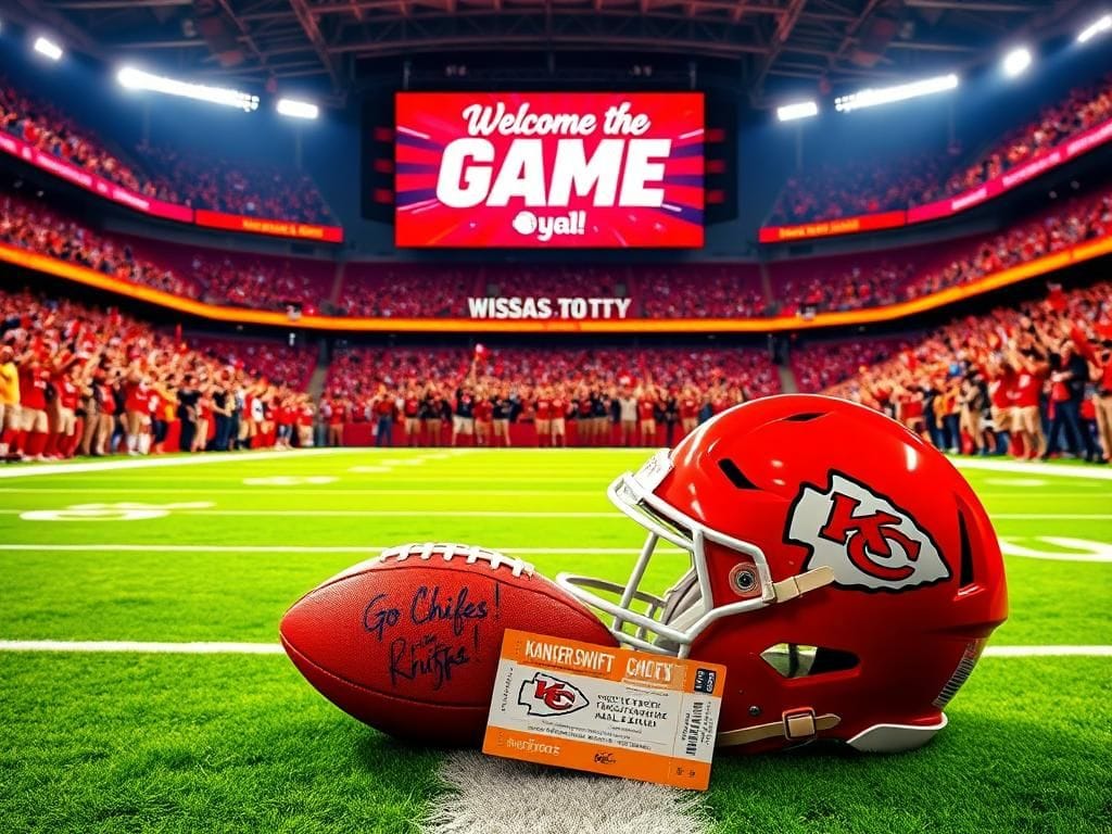 Flick International A vibrant football scene at the Kansas City Chiefs stadium with fans and memorabilia.