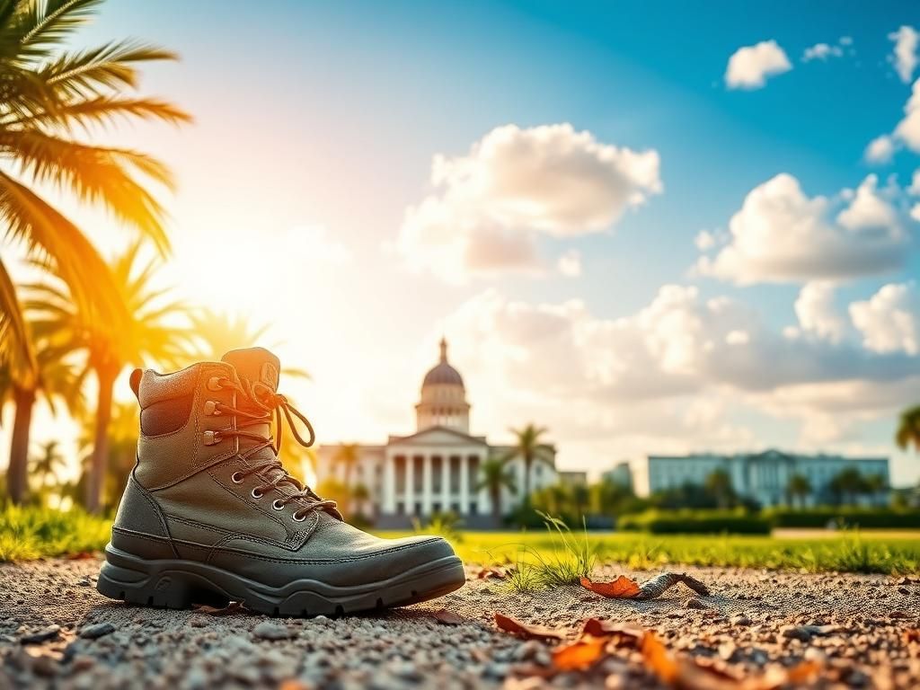 Flick International Military boots representing sacrifice and courage on a vibrant Florida landscape