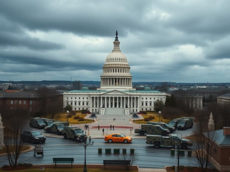 Flick International Aerial view of the United States Capitol building with National Guard vehicles surrounding it