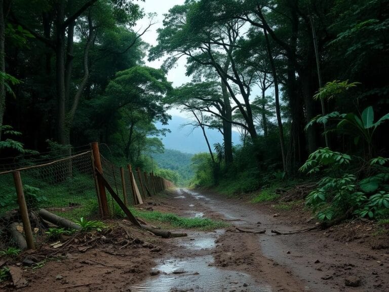Flick International Desolate landscape of the Darién Gap with dense jungle and rusted border fence
