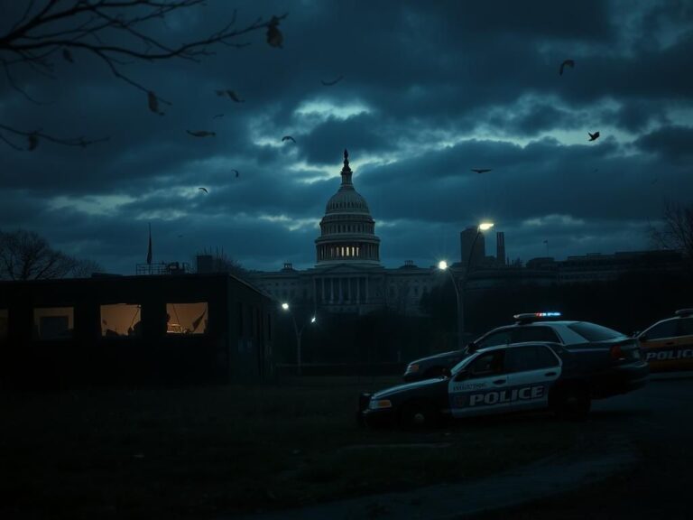 Flick International D.C. police station in disarray with broken windows and overgrown weeds