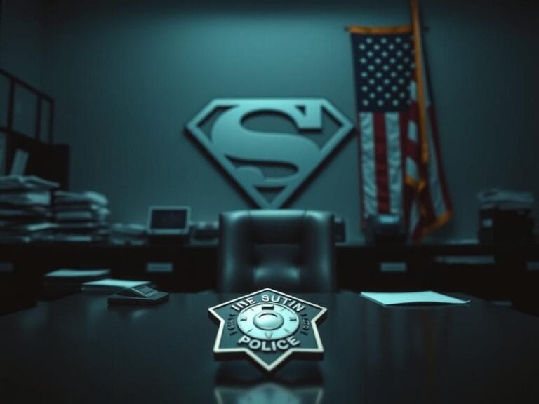 Flick International A dramatic office scene featuring a police badge and paperwork related to ICE