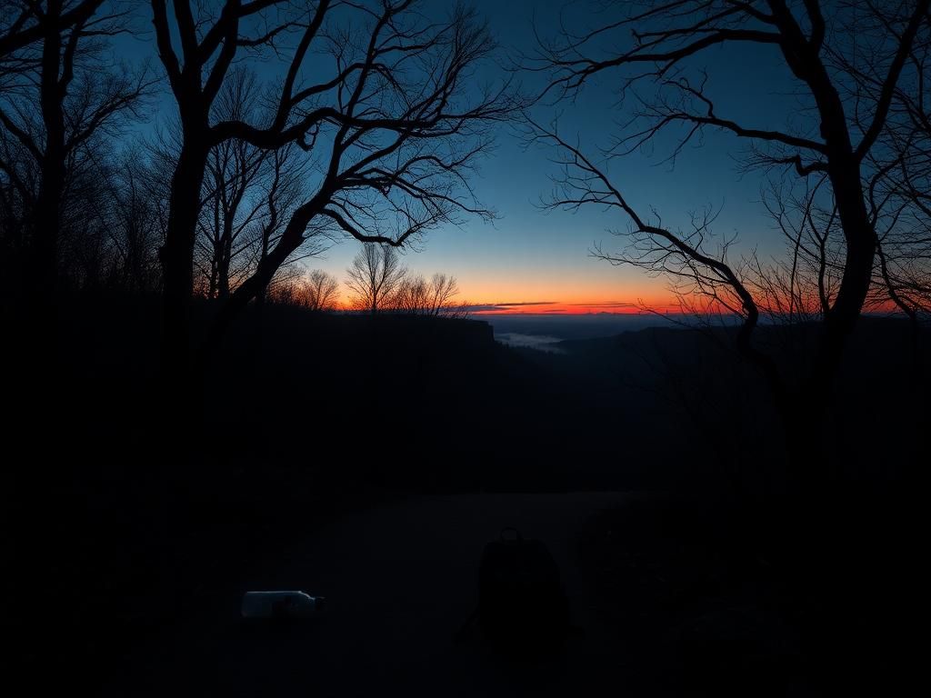 Flick International Serene hiking trail at Devil's Den State Park, Arkansas, evoking an ominous atmosphere