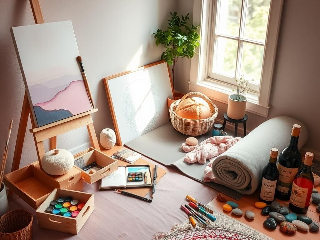 Flick International Cozy workspace filled with hobby supplies promoting relaxation and creativity