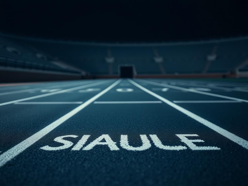 Flick International Close-up of a running track with disqualification signal markings